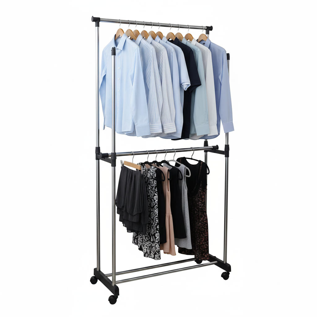 Tendedero doble con ropa organizada - Fondo blanco